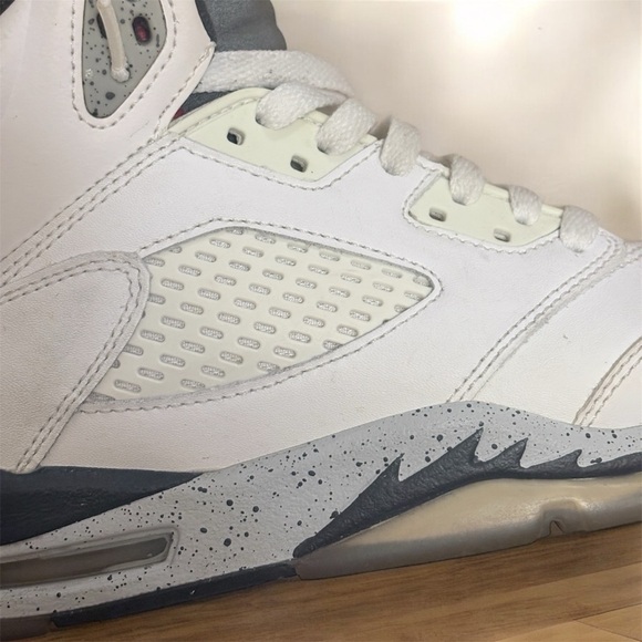 Air Jordan Retro 5 Cement Sneakers White and Gray with Red Accents - Picture 3 of 7